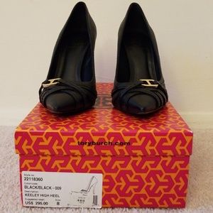 Tory Burch Keely High Heel Black Leather Size 8